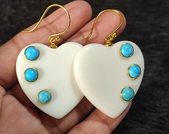 Acrylic Heart Earrings with Turquoise – Modern Boho Statement Jewelry