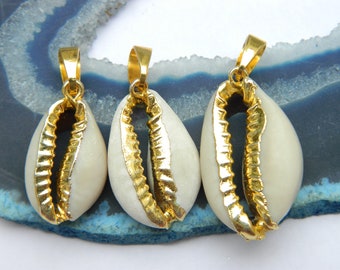 Natural Cowrie Sea Shell Pendant Handmade Gold Electroplated Jewelry Unique Designer Vintage Style Fashion Jewelry Unique Gift for her