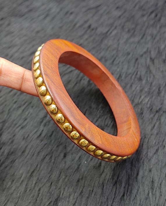 Handcrafted Wood Bangle With Brass Detail, Chunky Boho Jewelry - Etsy