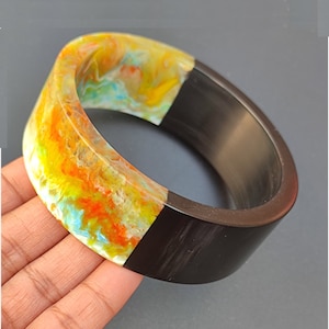 Resin Jewelry Trends Multi Color Bangle wide Bracelet Resin Art Purely Handcrafted Exclusive Stacking Bohemian Unique Vintage Style Jewelry