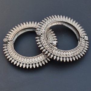Oxidized Silver Bangle Bracelet (kada) For Women Openable Screw Bangle Handcrafted Traditional Vintage Style Antique Look Indian Bangles