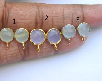Gold Plated Chalcedony Color Synthetic Stone Earring Posts, 12mm