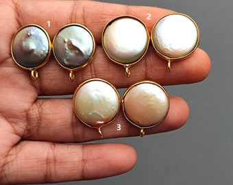 Fresh Water Pearl Stud Earring Connector, Gold Plated Brass (Pair)