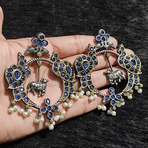 Dual Tone Oxidized Silver Earrings Multi Color Synthetic Stone Earrings Indian Jewelry Vintage Style Ethnic Elegance Earrings