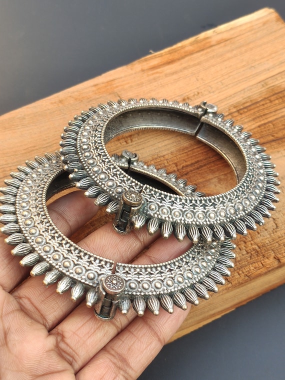 Oxidized Silver Bangle Bracelet (kada) for Women Openable