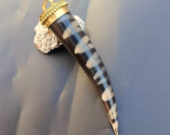 Buffalo Horn Tusk Pendant, Ethically Sourced, Handmade with Brass Cap