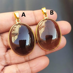 Natural Smoky Quartz Genuine Gemstone Oval Shape Pendants Birthstone Gold Plated Bezel Link Pendants For Wedding Anniversary Gift