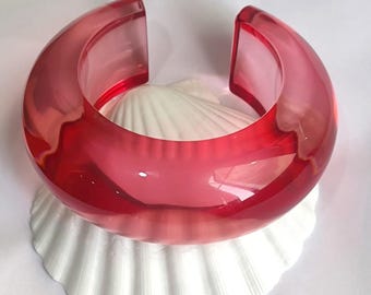 Handmade Pink Resin Bangle Bracelet: Chunky Boho Cuff