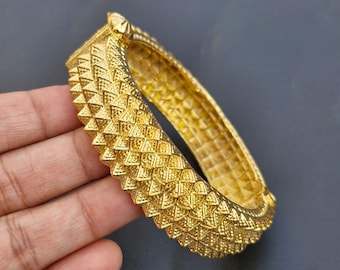 Gold Plated Brass Bangle Bracelet, Handcrafted Indian Kada