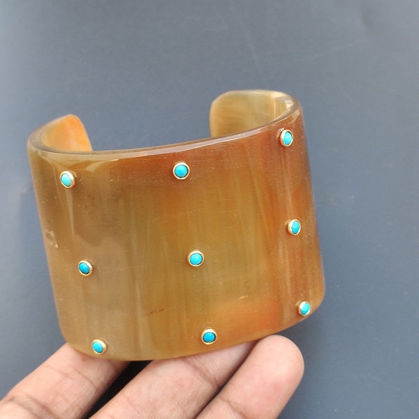 Horn Cuff Bracelet with Turquoise Inlay