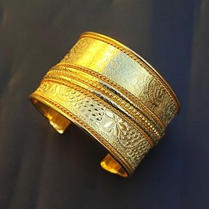 Gold Plated Brass Cuff Bangle Bracelet Fashion Jewelry Handmade Wide Cuff Adjustable Bracelet Statement Cuff Wrist Bangle Made of Brass