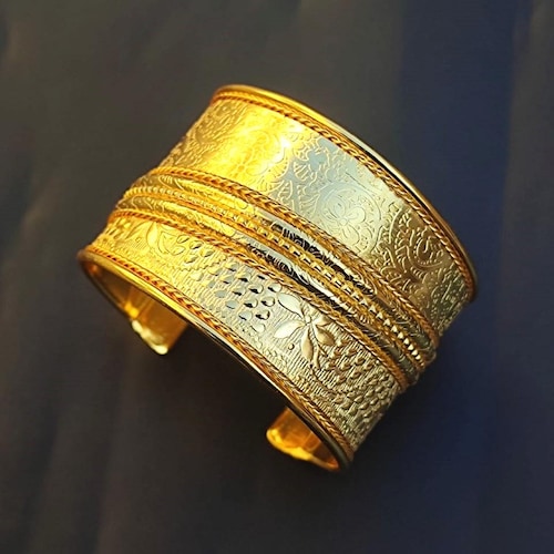 Vintage Style Brass Cuff Bangle, Wide Adjustable Bracelet - Etsy