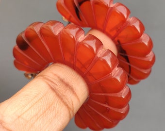 Carnelian Color Acrylic Resin Hoop Earrings Carved Half Flower Chunky Hoop Earring Lightweight Boho Statement Modern earrings For Women