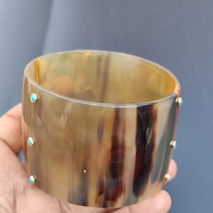 Malachite, Tiger eye, Onyx & Turquoise Gemstone Wide Horn Bangle Bracelet Ethically Sourced Horn Bone Unique Designer Handmade Jewelry Gift