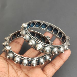 Oxidized Silver Bangle Bracelet (kada) Set For Women Openable Screw Bangle Handcrafted Traditional Vintage Style Antique Look Indian Bangles