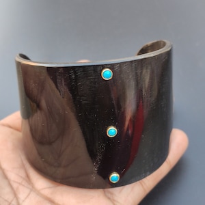 Turquoise & Black Onyx Tiny Gemstone Horn Cuff Bangle Bracelet Horn Bone Jewelry Ethically Sourced Buffalo Horn Bangle Handmade Gift For her