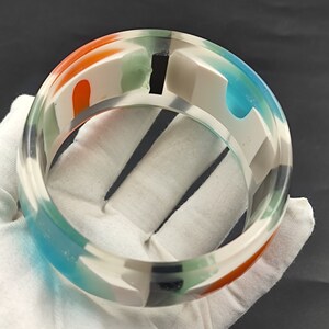 Wide Multicolored Resin and Wood Bracelet in Teal and Rose main image 0