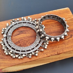 Oxidized Silver Ghungroo Bangle Bracelet (kada) For Women Openable Bangle Handcrafted Traditional Vintage Style Antique Look Indian Bangles