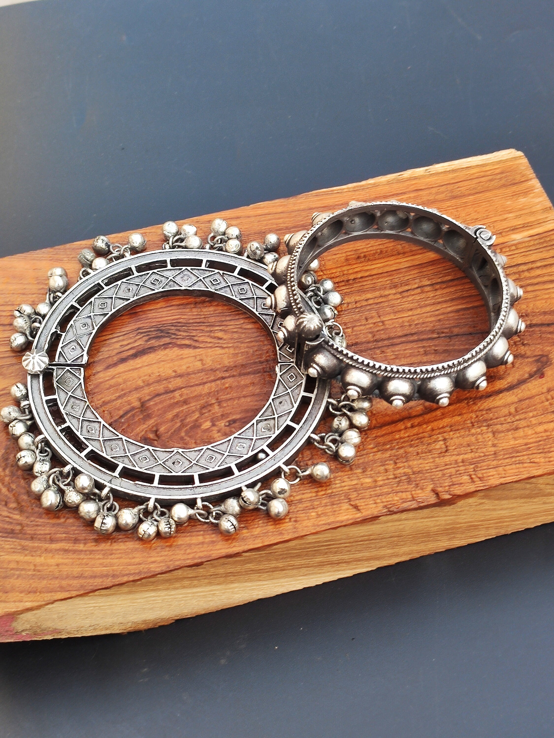 Oxidized Silver Ghungroo Bangle Bracelet (kada) for Women