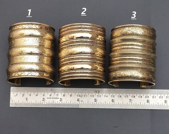 Handmade Brass Wide Cuff Bangle, Antique Style, Adjustable