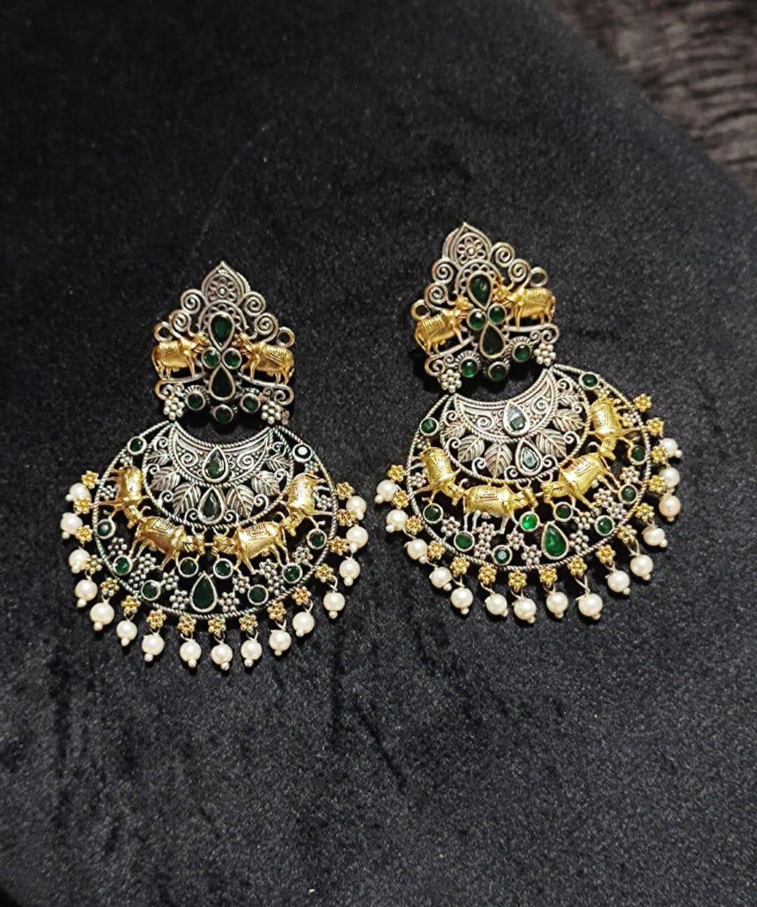 Oxidierte Silber Chand Bali Ohrringe: Vintage Rajput Tiermotiv - Etsy.de