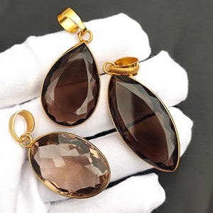 Natural Smoky Quartz Unique Multi Shape Cut Stone Genuine Gemstone Pendant  Handmade Designer Fashion Jewelry Vintage Style Gift For Her