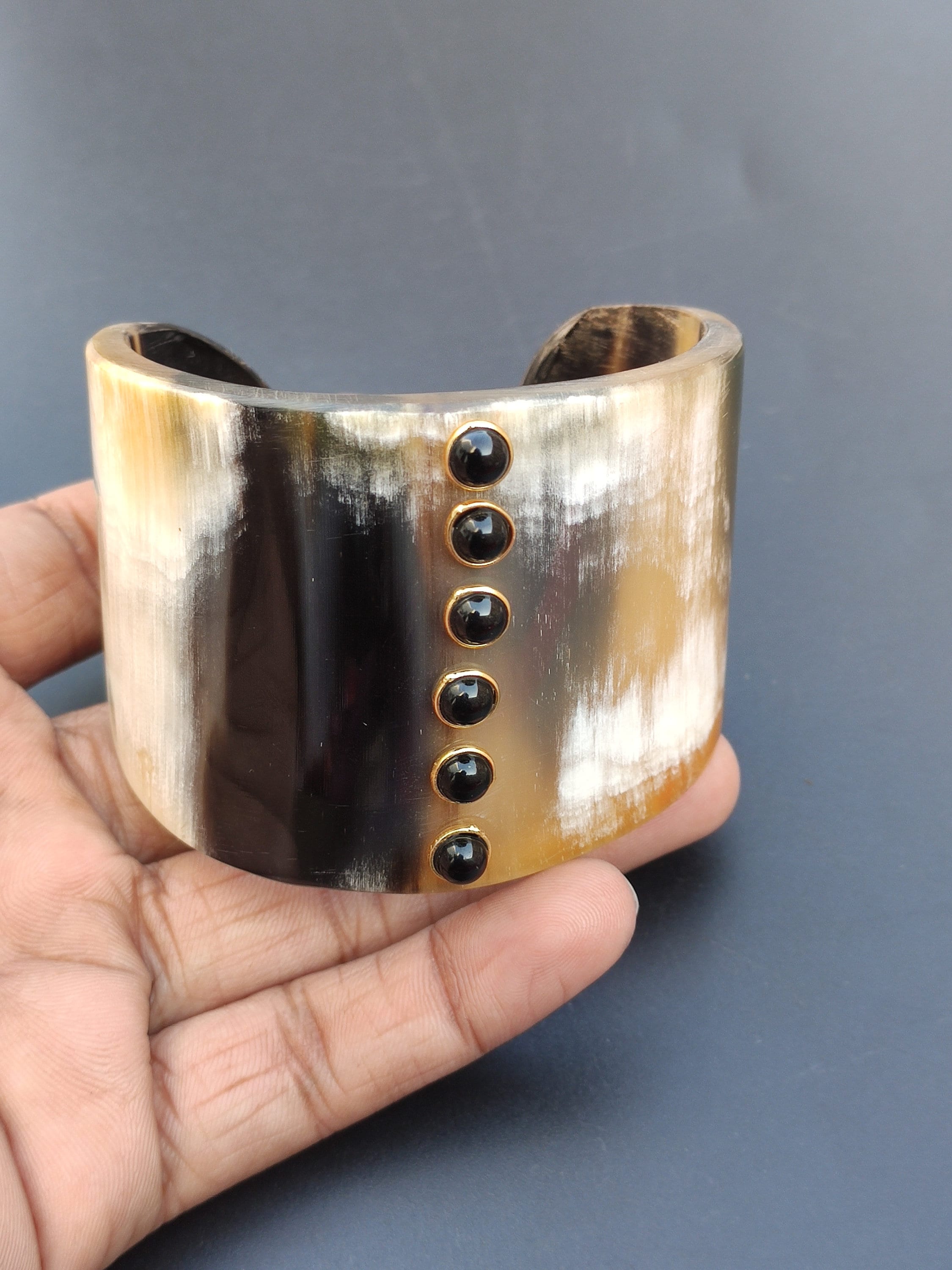 Handmade Buffalo Horn Cuff Bangle With Turquoise Gemstones - Etsy