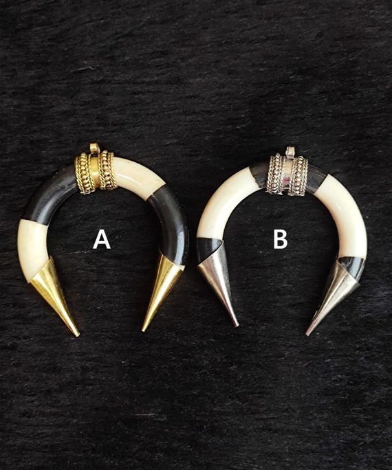 Buffalo Bone Crescent Pendant with Brass Cape - Ethically Sourced Tribal Jewelry