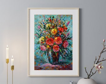 Oil painting,"Bouquet of flowers", canvas,impressionism,interior painting,wall painting
