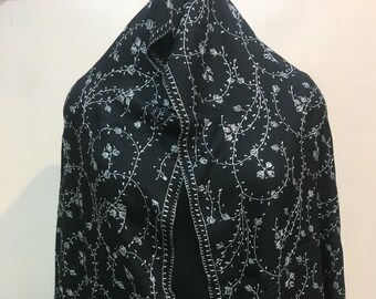Handmade Cashmere Pashmina Shawl: Black with White Embroidery, Kashmiri Stole