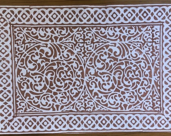 Set met handgeblokte katoenen placemats, boho dining (13 x 18 inch)