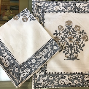 Christmas Dining Table Mats Set 6, Floral Block Print Placemats Napkins, Handmade Cloth Cotton Serviettes, Best Housewarming Gift For Her