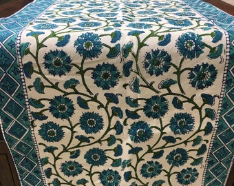 Hand Block Print Cotton Table Runner, Floral Tablecloth, Indian Table Decor