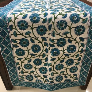 Boho Table Runner, Block Print Cotton Tablecloth, Handmade Table Linen, Farmhouse Table Decor, Chemin de Table, Dining Table Centerpiece