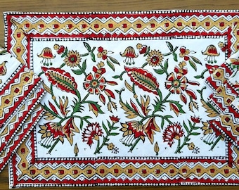 Conjunto de Jogo Americano e Guardanapo com Estampa Manual em Algodão Floral para Decoração de Mesa