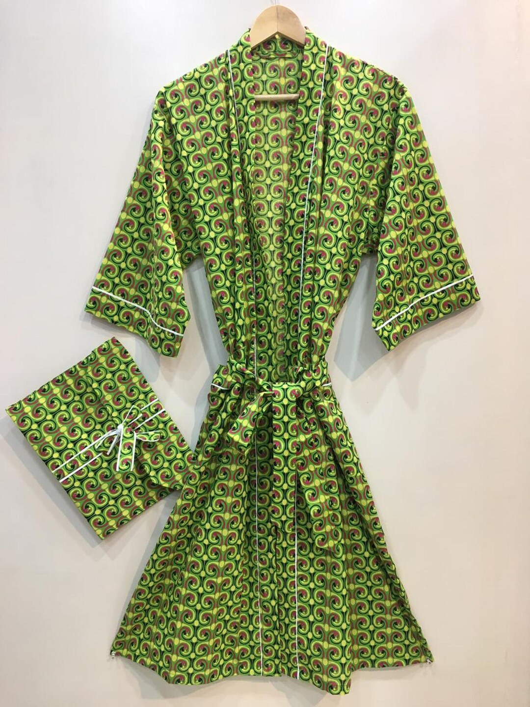 Pure Cotton Robe Knee Length for Women and Men Block Print Kimono