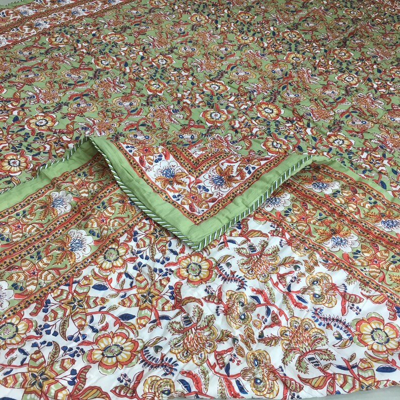 Quilt Queen Size Block Print Quilt Jaipur Quilt Razai Quilted Etsy