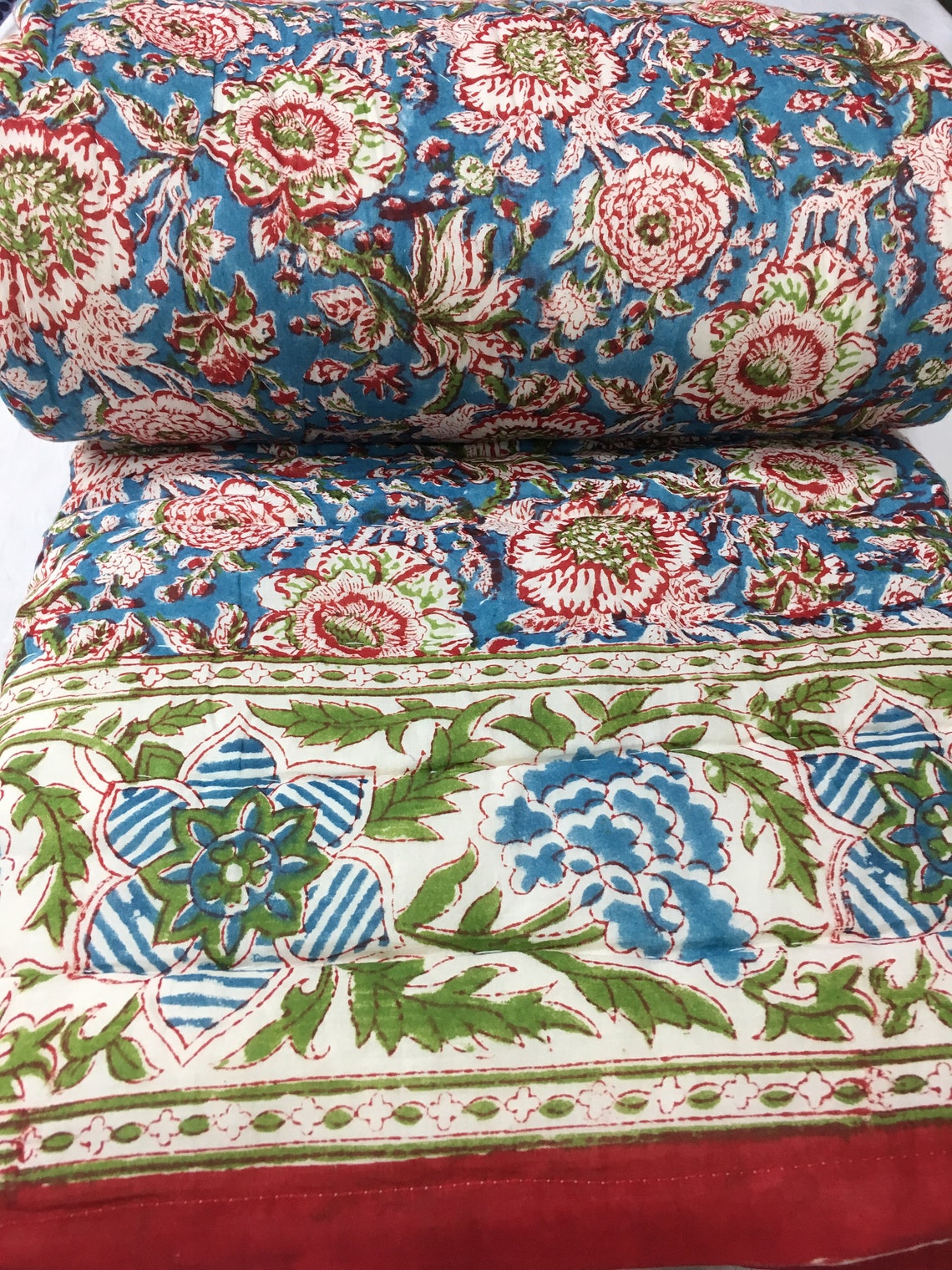 Quilt/Handmade Quilt Queen/Quilted Throw/Padded quilt/Jaipur Etsy