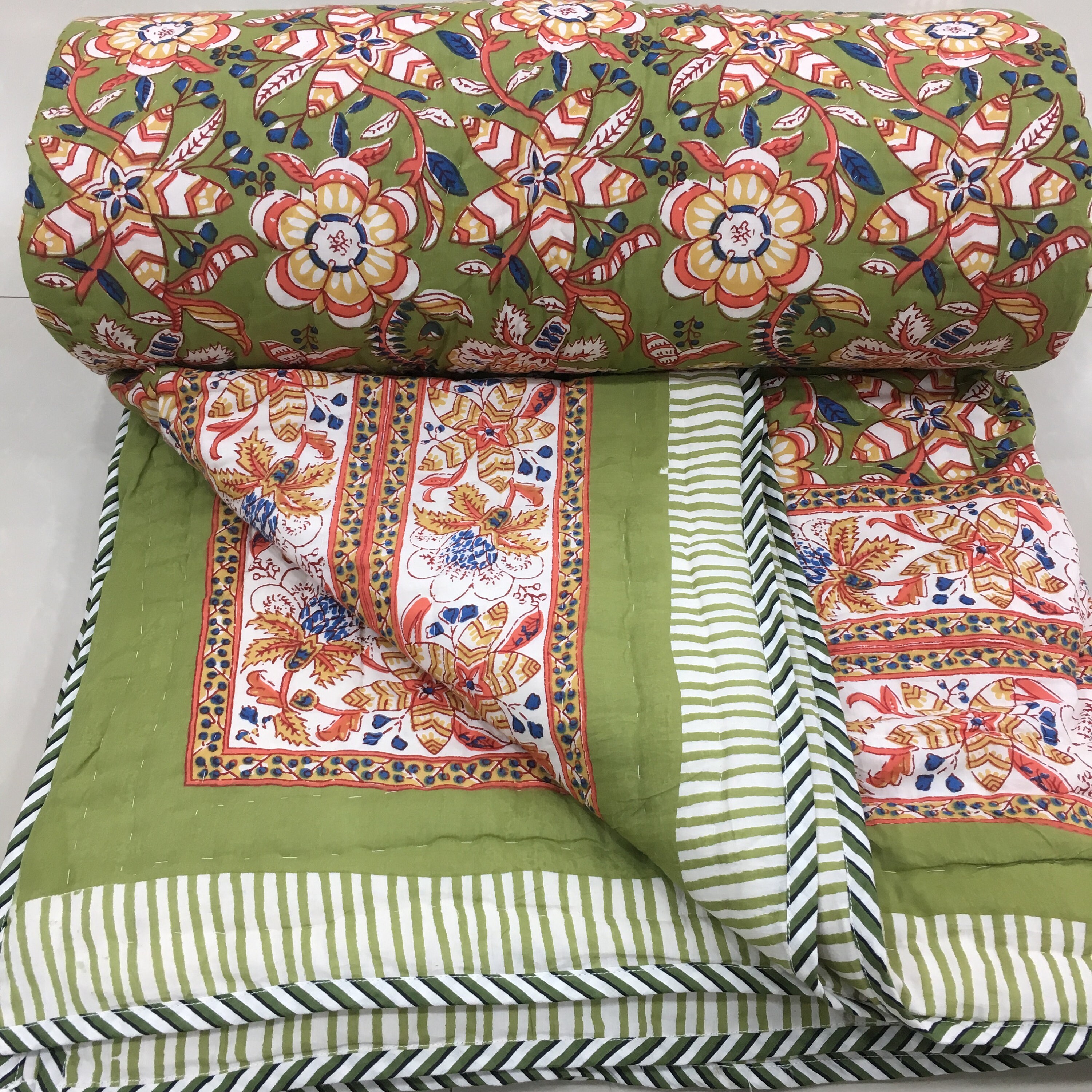 Hand stitched kantha Jaipur Padded quilt queen/Quilted Etsy