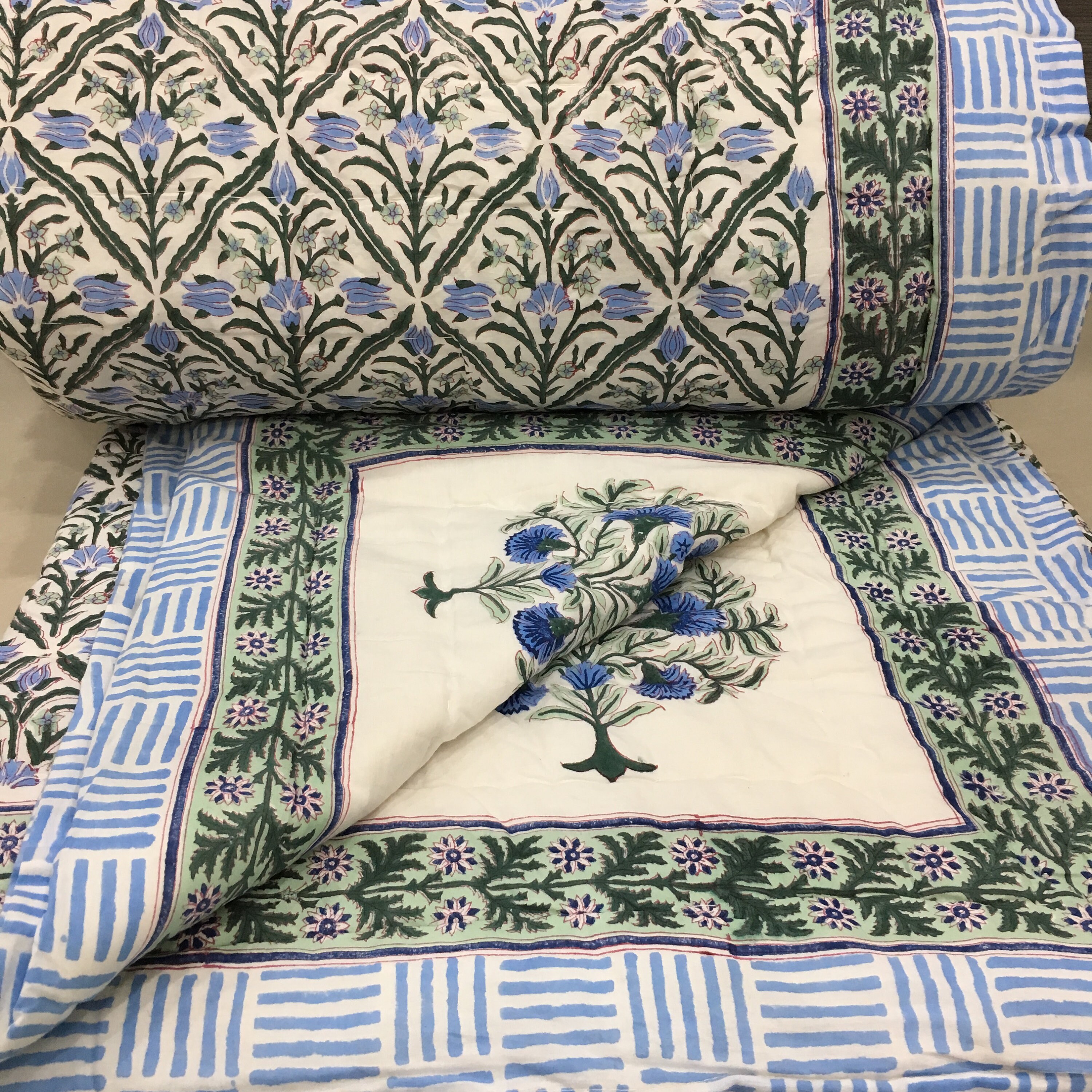 Handmade padded quilt/Jaipur Rajai/Indian quilt/Floral print Etsy