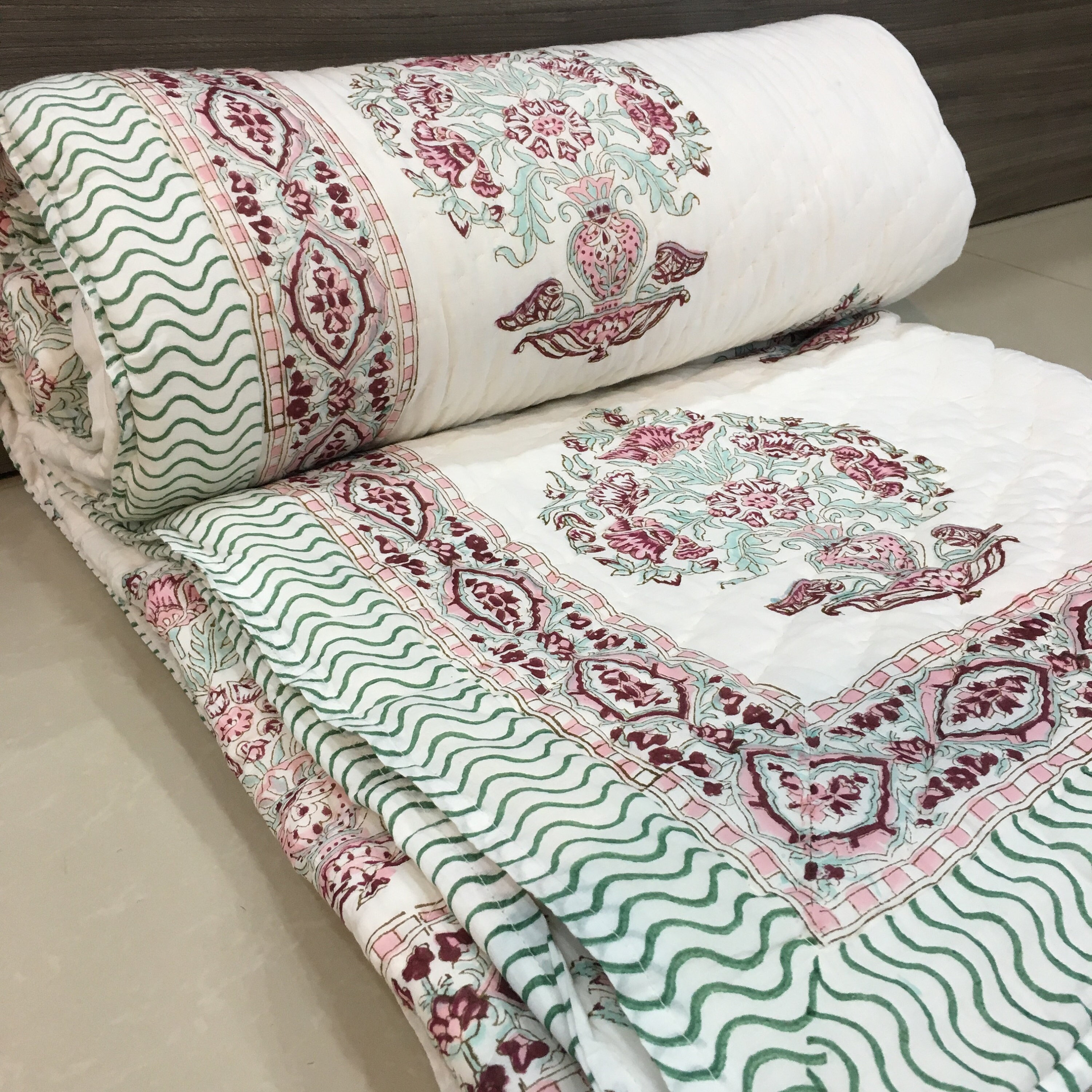 Block Print Jaipur Quilt Rajai Queen Size Quilted Throw Indian Padded Cotton Kantha Quilt Floral Reversible Quilt Weighted Warm Soft Blanket Etsy
