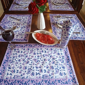 Fabric Placemat Coaster Set of 6 | Block Print Thick Cotton Placemats and Napkins | Dining Table Mats everyday use | Platzset Housewarming