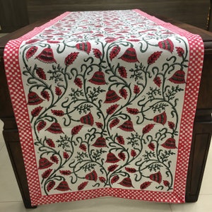 Pink table runner, Indian hand block printed floral canvas Bed side table runner, Table linen, table top set table décor, Table centerpiece