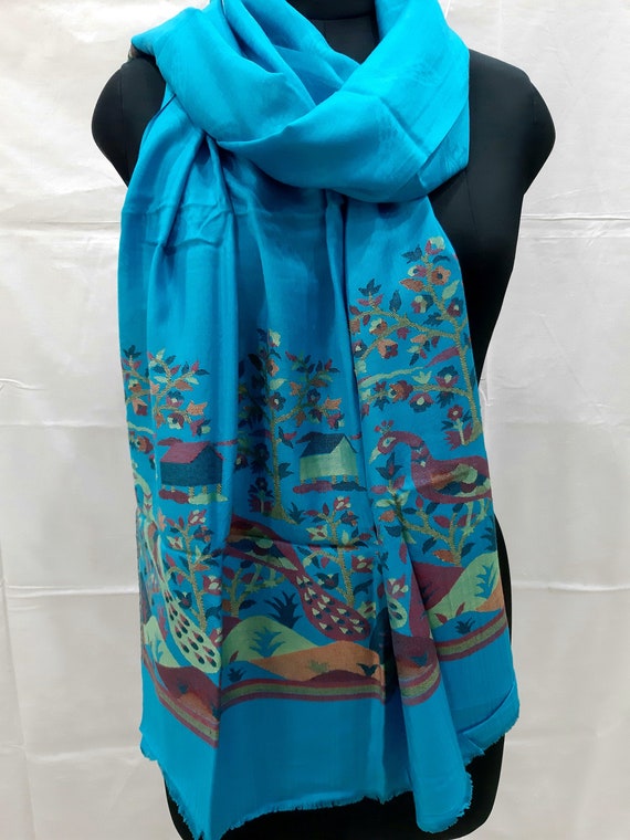 PEARLINTERNATIONALJP Hand Embroidered Cashmere scarf/Pashmina Scarf shawl/Silk scarf/Lightweight shawl/Oversize scarf/Headcover scarf/Travel wrap/Long Wool Scarf