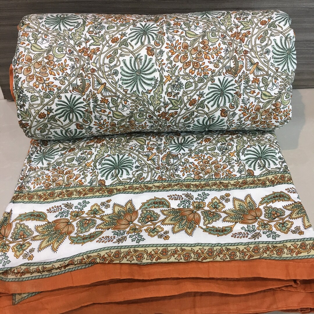 Jaipur Quilt Rajai Block Print Heavy Blanket Handmade Quilt Etsy