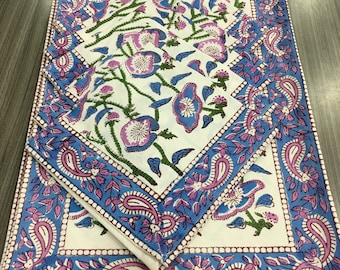 Katoenen placemats met bloemen, servettenset van 6, handgeblokte servet, alledaags tafellinnen, decor met traditionele print, eetkameraccessoires