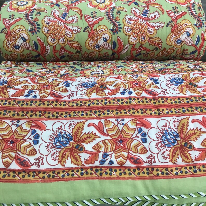 Quilt Queen Size Block Print Quilt Jaipur Quilt Razai Quilted Etsy