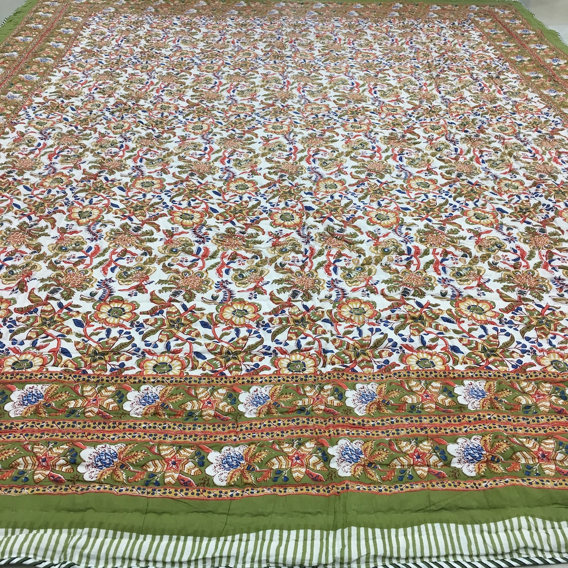 Hand stitched kantha Jaipur Padded quilt queen/Quilted Etsy