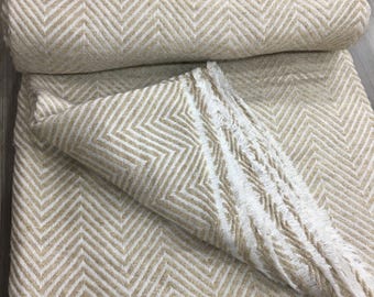 Herringbone Throw Blanket, Beige Throw, White Woven Blanket, Cotton Throw, Cozy Quilt, Neutral Decor, Sofa Throw, Bed Throw, Winter Blanket