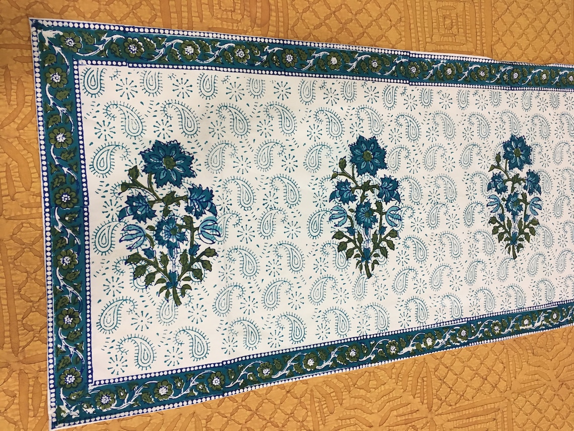 Paisley Table Runner Indian Blockprint Tablecloth Table Etsy UK